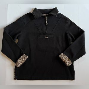 90s Ms. Lee Ribbed Long Sleeve Quarter Zip with Cheetah Accents